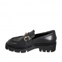Mocasin pour femmes en cuir noir avec accessoire or et talon 4 - Pointures disponibles:  32, 34, 35, 42, 43, 44, 45, 46