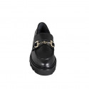Woman's mocassin in black leather with golden accessory and heel 4 - Available sizes:  32, 34, 35, 42, 43, 44, 45, 46
