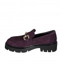 Woman's mocassin with accessory in purple suede heel 4 - Available sizes:  32, 33, 34, 35, 42, 43, 44, 45, 46