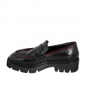 Woman's loafer in black and maroon patent leather heel 4 - Available sizes:  32, 33, 34, 35, 42, 43, 44, 45, 46