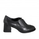 Scarpa Oxford stringata da donna in pelle nera con decorazione a coda di rondine e tacco 5 - Misure disponibili: 32, 33, 34, 35, 42, 43, 44, 45, 46