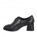 Woman's laced Oxford shoe in black leather with wingtip and heel 5 - Available sizes:  32, 33, 34, 35, 42, 43, 44, 45, 46