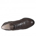 Woman's laced Oxford shoe in brown leather with wingtip and heel 5 - Available sizes:  32, 33, 34, 35, 42, 43, 44, 45, 46