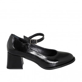 Mary Jane pour femmes avec bout rondu en cuir verni noir talon 5 - Pointures disponibles:  32, 33, 34, 35, 42, 43, 44, 45, 46