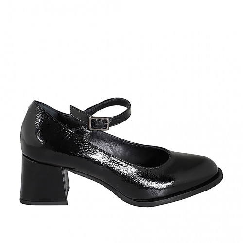 Woman's Mary Jane with rounded tip in black patent leather heel 5 - Available sizes:  32, 33, 34, 35, 42, 43, 44, 45, 46