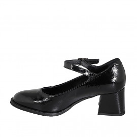 Mary Jane pour femmes avec bout rondu en cuir verni noir talon 5 - Pointures disponibles:  32, 33, 34, 35, 42, 43, 44, 45, 46 2