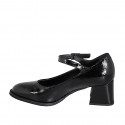 Woman's Mary Jane with rounded tip in black patent leather heel 5 - Available sizes:  32, 33, 34, 35, 42, 43, 44, 45, 46