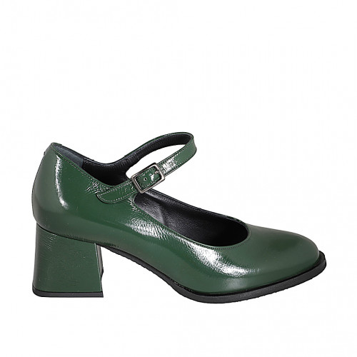 Mary Jane para mujer con punta redonda en charol verde tacon 5 - Tallas disponibles:  32, 33, 35, 42, 43, 44, 45, 46