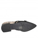 Mocassin pour femmes à bout pointu avec courroies en daim imprimé beige sable et cuir verni noir talon 3 - Pointures disponibles:  32, 33, 34, 35, 42, 43, 44, 46