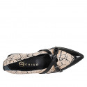 Mocassin pour femmes à bout pointu avec courroies en daim imprimé beige sable et cuir verni noir talon 3 - Pointures disponibles:  32, 33, 34, 35, 42, 43, 44, 46