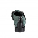Mocassino a punta da donna con cinturini in camoscio stampato verde e vernice nera tacco 3 - Misure disponibili: 32, 33, 34, 35, 42, 43, 45, 46