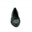 Woman's pointy mocassin with straps in green printed suede and black patent leather heel 3 - Available sizes:  32, 33, 34, 35, 42, 43, 45, 46