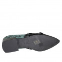 Mocasín puntiagudo para mujer con cinturones en gamuza imprimida verde y charol negro tacon 3 - Tallas disponibles:  32, 33, 34, 35, 42, 43, 45, 46