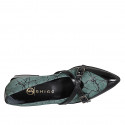 Woman's pointy mocassin with straps in green printed suede and black patent leather heel 3 - Available sizes:  32, 33, 34, 35, 42, 43, 45, 46