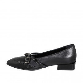 Woman's pointy mocassin with straps in black leather and patent leather heel 3 - Available sizes:  32, 33, 34, 35, 42, 43, 44, 45, 46 2