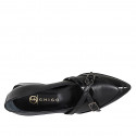 Mocassin pour femmes à bout pointu avec courroies en cuir et cuir verni noir talon 3 - Pointures disponibles:  32, 33, 34, 35, 42, 43, 44, 45, 46