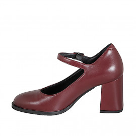 Escarpins Mary Jane à bout rondu en cuir bordeaux talon 7 - Pointures disponibles:  32, 33, 34, 35, 42, 43, 44, 45 2