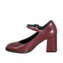Decolté Mary Jane a punta tonda in pelle bordeaux tacco 7 - Misure disponibili: 32, 33, 34, 35, 42, 43, 44, 45