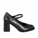 Zapatos de salón Mary Jane en piel negra con punta redonda tacon 7 - Tallas disponibles:  32, 33, 42, 43, 44, 45, 46