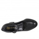 Round-toe Mary Jane pumps in black leather heel 7 - Available sizes:  32, 33, 42, 43, 44, 45, 46
