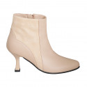 Woman's ankle boot in nude leather and sand beige suede with zipper heel 7 - Available sizes:  32, 33, 35, 42, 43, 44, 45, 46