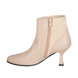 Botines para mujer en piel nude y gamuya beis con cremallera tacon 7 - Tallas disponibles:  32, 33, 35, 42, 43, 44, 45, 46 2