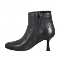 Bottines pour femmes avec fermeture éclair en cuir noir et talon 7 - Pointures disponibles:  32, 33, 34, 35, 42, 43, 44, 45, 46