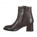 Woman's ankle boot with zipper and elastic band in brown leather heel 5 - Available sizes:  32, 33, 35, 42, 43, 44, 45, 46
