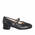 Mary Jane pour femmes avec bout rondu en cuir noir talon 3 - Pointures disponibles:  32, 33, 34, 35, 42, 43, 44, 46