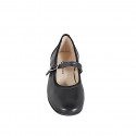 Woman's Mary Jane with rounded tip in black leather heel 3 - Available sizes:  32, 33, 34, 35, 42, 43, 44, 46