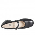 Woman's Mary Jane with rounded tip in black leather heel 3 - Available sizes:  32, 33, 34, 35, 42, 43, 44, 46
