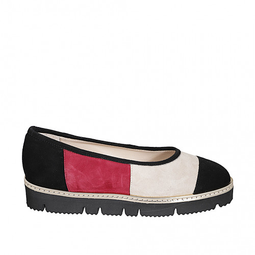 Woman's pump in black, sand beige and maroon suede wedge heel 3 - Available sizes:  32, 33, 34, 35, 42, 43, 44, 45