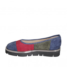 Decolté da donna in camoscio blu, verde e bordeaux zeppa 3 - Misure disponibili: 32, 33, 34, 35, 42, 43, 44, 45, 46 2
