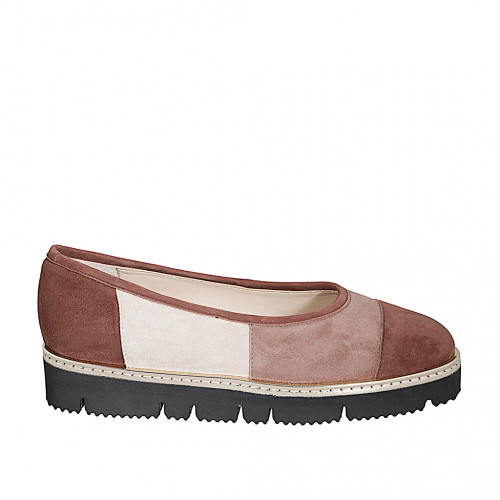 Decolté da donna in camoscio marrone, sabbia e taupe zeppa 3 - Misure disponibili: 32, 33, 34, 35, 42, 43, 44, 45, 46