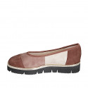 Zapato para mujer en gamuza marron, beis sable y gris pardo cuña 3 - Tallas disponibles:  32, 33, 34, 35, 42, 43, 44, 45, 46
