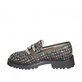 Mocassin pour femmes avec accessoire métallique en tissu bouclé multicouleur et daim vert talon 3 - Pointures disponibles:  32, 33, 34, 35, 42, 43, 44, 45, 46 2