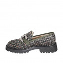 Mocasines para mujer con accesorio metalico en tela bouclé multicolor y gamuza verde tacon 3 - Tallas disponibles:  32, 33, 34, 35, 42, 43, 44, 45, 46