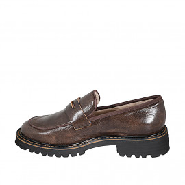 Mocassin pour femmes en cuir vintage et daim marron talon 3 - Pointures disponibles:  32, 33, 35, 42, 43, 44, 45, 46 2