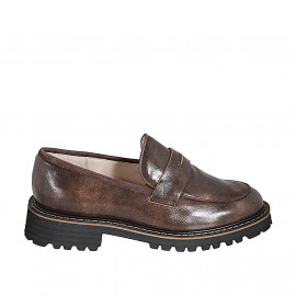 Mocassin pour femmes en cuir vintage et daim marron talon 3 - Pointures disponibles:  32, 33, 35, 42, 43, 44, 45, 46