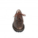 Scarpa stringata derby da donna in pelle vintage e camoscio marrone con coda di rondine tacco 3 - Misure disponibili: 32, 33, 34, 35, 42, 44, 45, 46