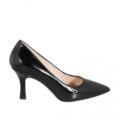 Escarpin à bout pointu pour femmes en cuir verni noir avec talon 7 - Pointures disponibles:  32, 33, 34, 35, 43, 44, 45
