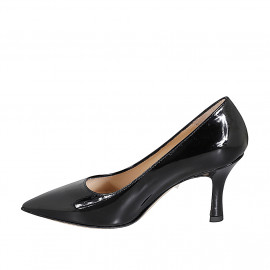 Woman's pointy pump in black patent leather with heel 7 - Available sizes:  32, 33, 34, 35, 43, 44, 45 2