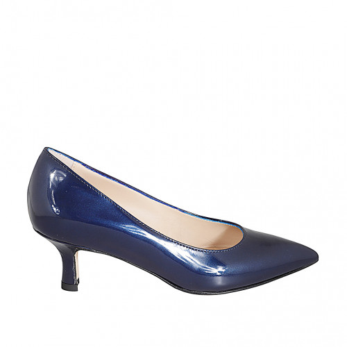 Escarpin à bout pointu pour femmes en cuir verni bleu talon 5 - Pointures disponibles:  32, 33, 34, 35, 42, 43, 44, 45