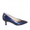Zapato de salon a punta para mujer en charol azul tacon 5 - Tallas disponibles:  32, 33, 34, 35, 42, 43, 44, 45