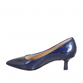 Woman's pointy pump in blue patent leather with heel 5 - Available sizes:  32, 33, 34, 35, 42, 43, 44, 45 2