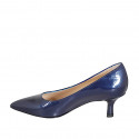 Woman's pointy pump in blue patent leather with heel 5 - Available sizes:  32, 33, 34, 35, 42, 43, 44, 45