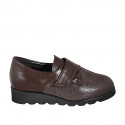 Woman's highfronted shoe with velcro and removable insole in leather and printed stretch dark brown leather wedge 3 - Available sizes:  32, 33, 34, 35, 42, 43, 44, 45, 46