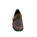 Zapato cerrado para mujer con velcro y plantilla extraíble en piel y piel elástica estampada color marrón oscuro cuña 3 - Tallas disponibles:  32, 33, 34, 35, 42, 43, 44, 45, 46