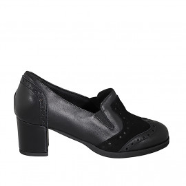 Chaussure élégant pour femme avec elastiques, semelle amovible et bout golf en cuir et daim noir talon 5 - Pointures disponibles:  32, 33, 34, 35, 42, 43, 44, 45