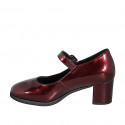 Women's Mary Jane with strap and removable insole in maroon laminated patent leather heel 5 - Available sizes:  32, 33, 34, 35, 42, 43, 44, 45